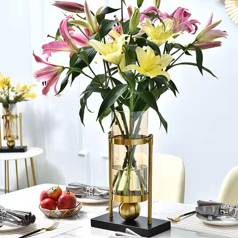 ANYHOUZ Gold Retro Glass Iron Vase Tabletop Decor – Modern Metal Art Ornament for Living Room Display & Home Crafts