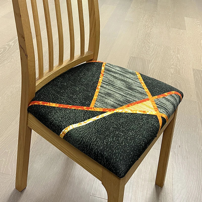 Anyseat Black Orange Linear Criss Cross Design Chair Cover – Stretch Washable Removable Seat Cover for Dining & Kitchen