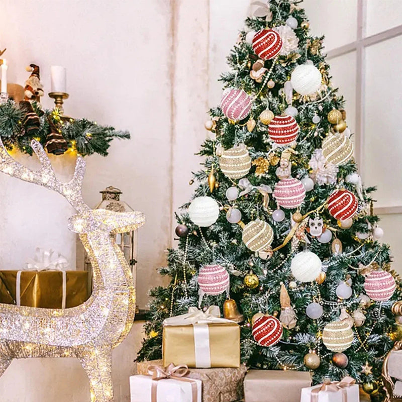 ANYDECO Christmas Ball Glitter Wave White Beads Hanging Holiday Ornament Decorations