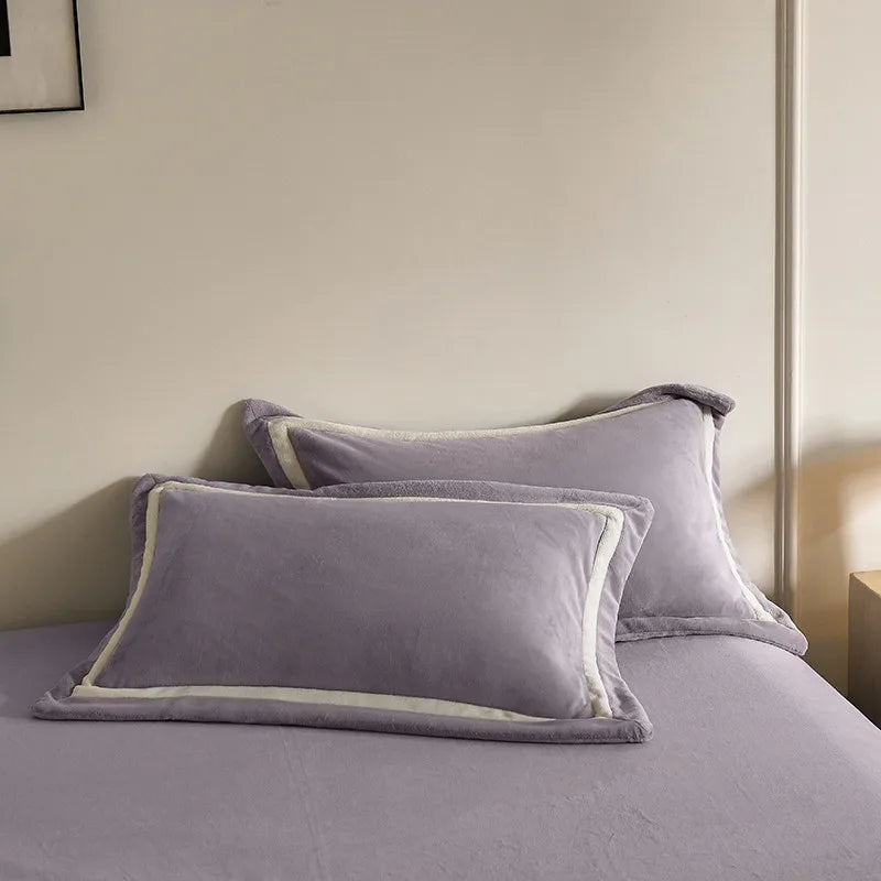 Anycozy Duvet Cover Set Plain Purple Flat Bed Sheet Luxury Cozy Fluffy Velvet Bedding Comforter