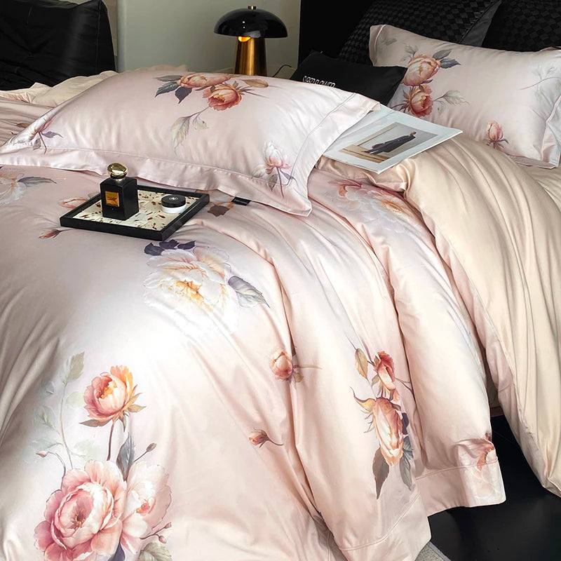 Anycozy Bedding Set Beige Duvet Cover Flat Bed Sheet with Zipper Closure and Pillowcases Bedroom Decor