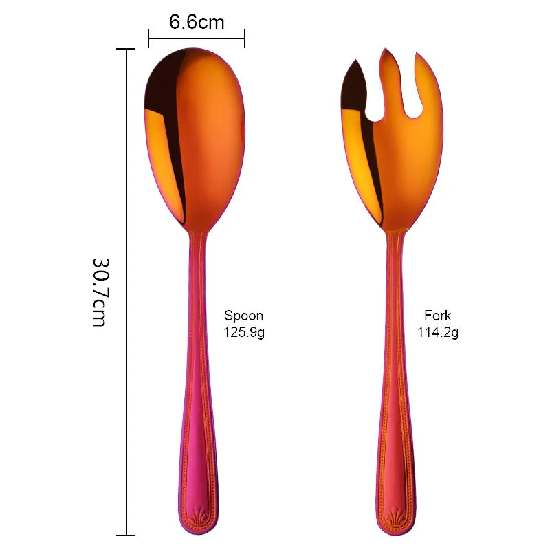 Anygleam Red Rainbow Giant Salad Spoon Fork Set – 2pcs Steel