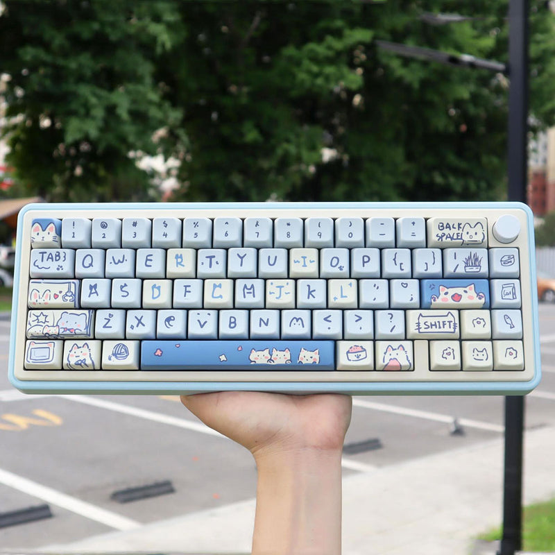 ANYMOB Keycap Keyboard Pink 66 keys Rabbit Theme Sided Heat Submlimation Switch Fit