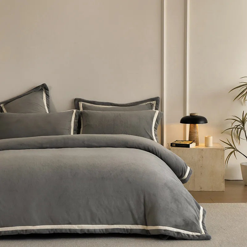 Anycozy Duvet Cover Set Plain Grey Flat Bed Sheet Cozy Fluffy Ultra Soft Velvet Bedding Comforter