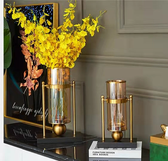 ANYHOUZ Gold Retro Glass Iron Vase Tabletop Decor – Modern Metal Art Ornament for Living Room Display & Home Crafts