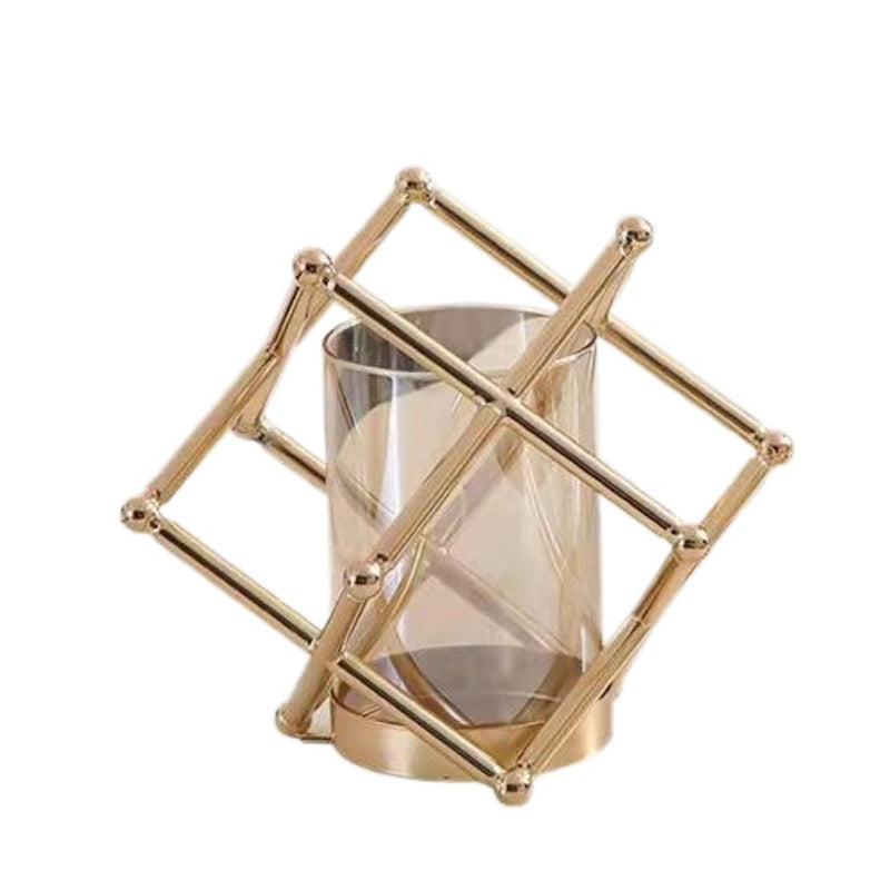 ANYHOUZ Metal Flower Vase Tabletop Decor – Modern Metal Art Ornament for Living Room Display & Home Crafts