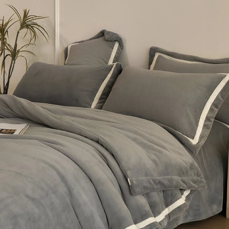 Anycozy Duvet Cover Set Plain Grey Flat Bed Sheet Cozy Fluffy Ultra Soft Velvet Bedding Comforter