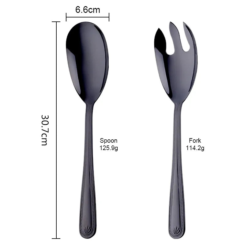 Anygleam Black Giant Salad Spoon and Fork Set – 2pcs Steel