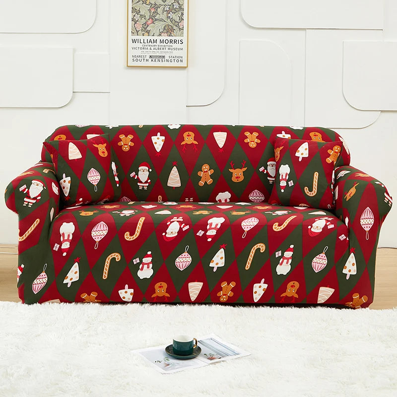 Anyseat Sofa Cover Green Red Christmas Diamond Pattern Non Slip Stretchable Slipcover