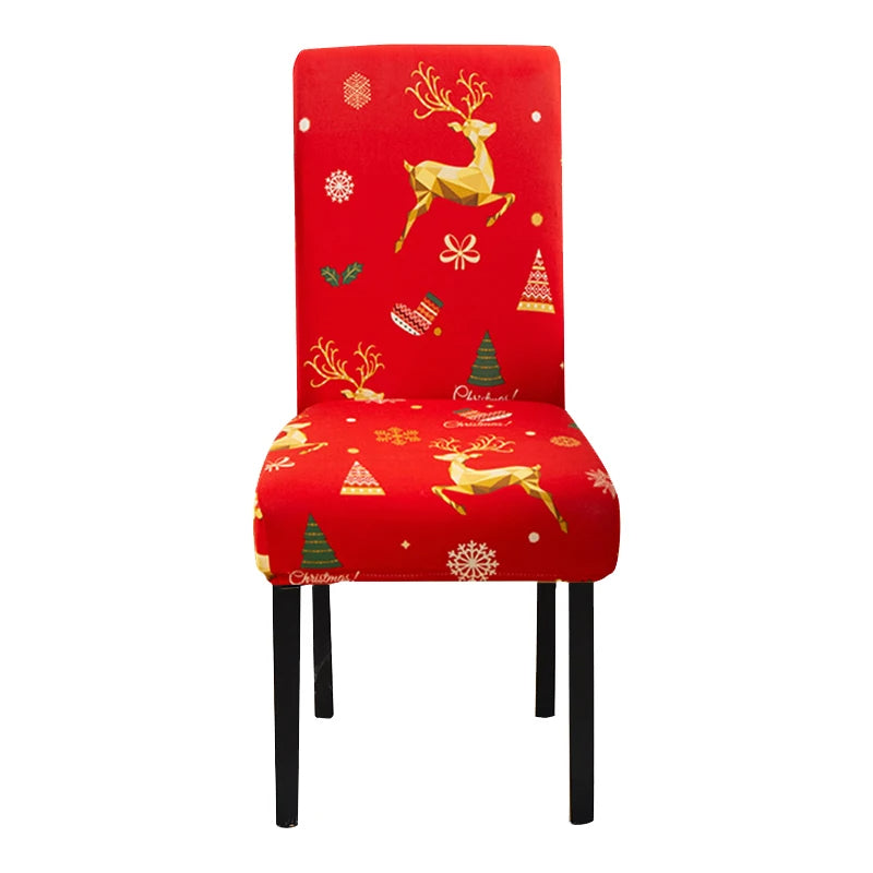 Anyseat Chair Cover Red with Xmas Gold Icon Design with Anti-Dirt and Elastic Material for Dining Room Kitchen Wedding Hotel Banquet Restaurant