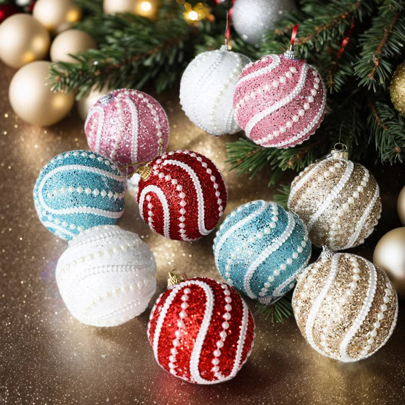ANYDECO Christmas Ball Glitter Wave White Beads Hanging Holiday Ornament Decorations