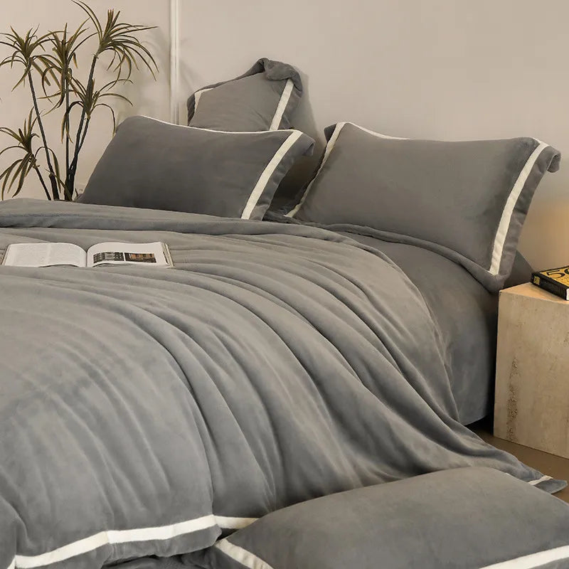 Anycozy Duvet Cover Set Plain Grey Flat Bed Sheet Cozy Fluffy Ultra Soft Velvet Bedding Comforter