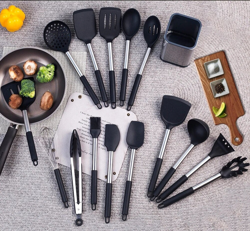 Anygleam Kitchen Utensils Non-stick Grey/ Silver 5 Set Cooking Tool Accessories Heat Resistant Kitchenware