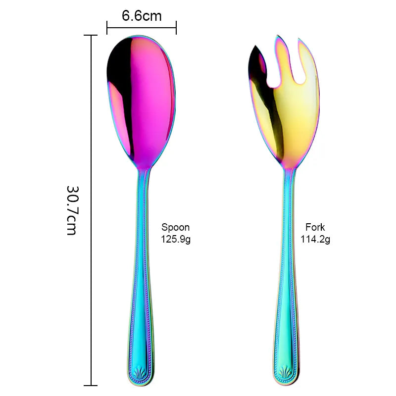 Anygleam Blue Rainbow Giant Salad Spoon Fork Set – 2pcs Steel