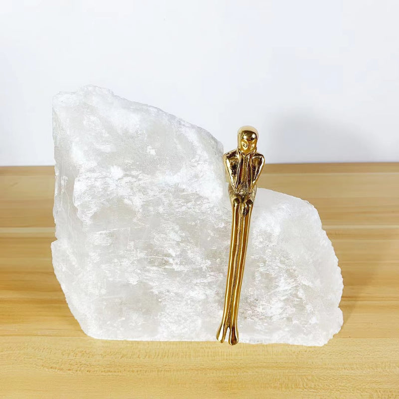 Anyhouz Rustic Gold Brass Man Sculpture – Abstract Artwork with Crystal Stone Base for Home & Office Nordic Décor