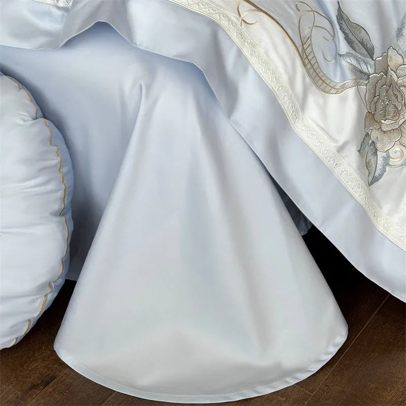 Anycozy Duvet Cover Set Blue Flat Bed Sheet Ultra Soft Egyptian Cotton Embroidery Bedding For Luxurious Feel