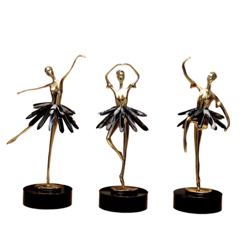 ANYHOUZ Gold and Black Metal Ballerina Girl Tabletop Decor – Modern Metal Art Ornament for Living Room Display & Home Crafts