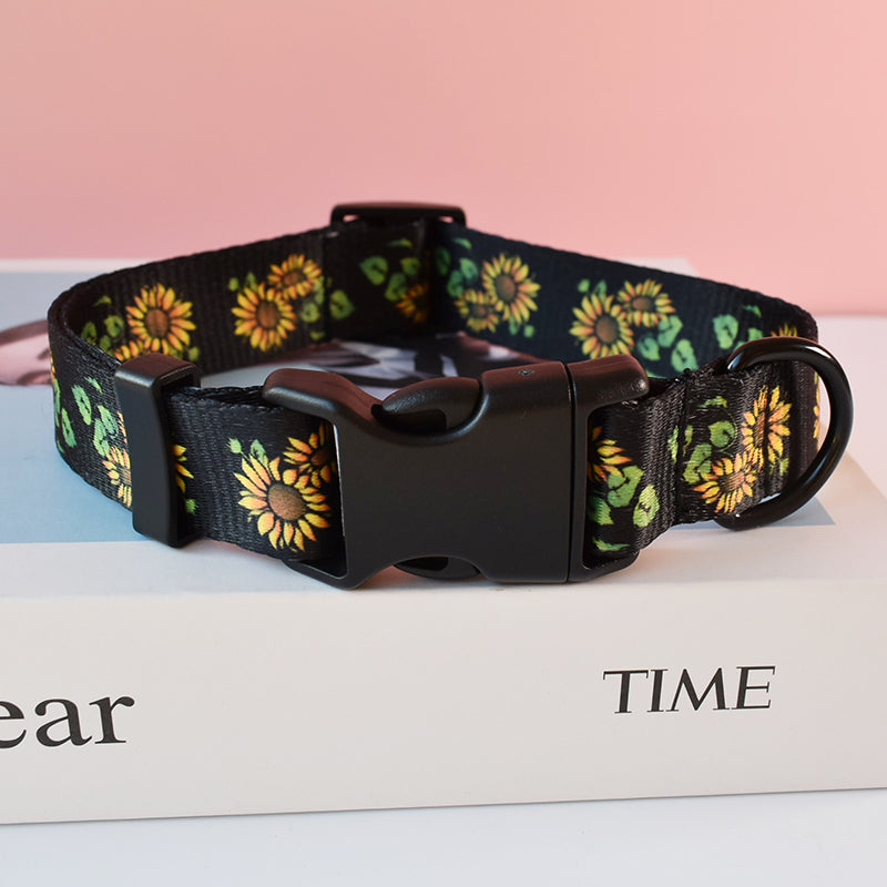 ANYWAGS Pet Collar Black Sunflower Sytlish Strap Comfortable Dog Accessory