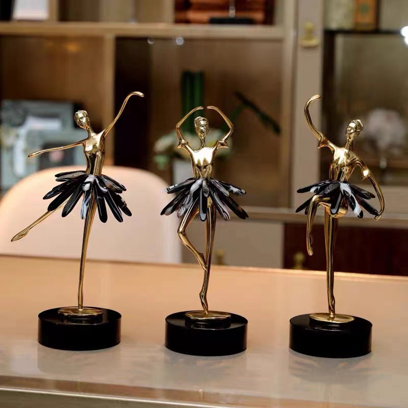 ANYHOUZ Gold and Black Metal Ballerina Girl Tabletop Decor – Modern Metal Art Ornament for Living Room Display & Home Crafts