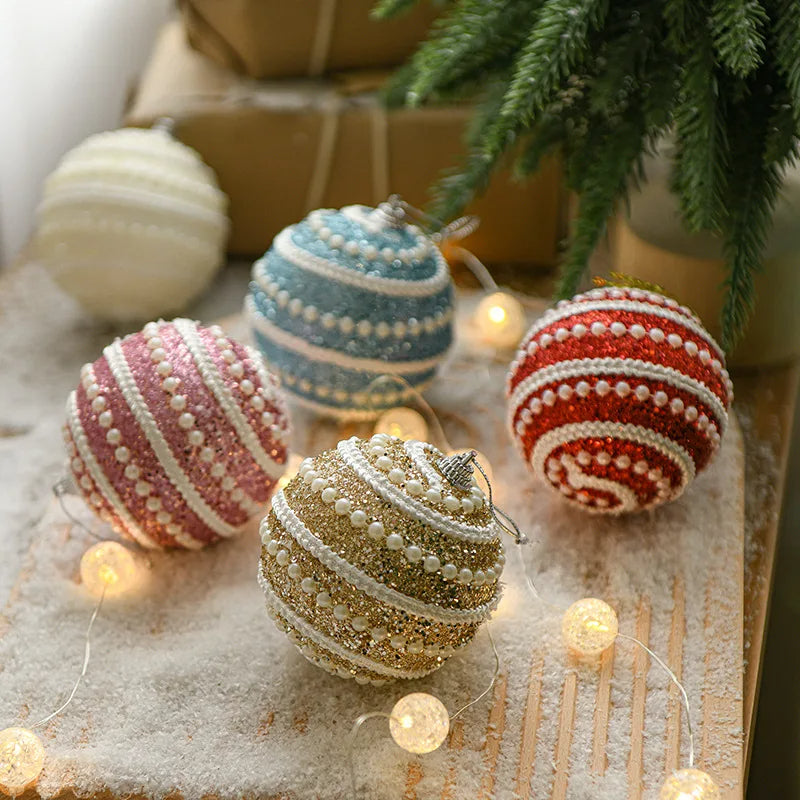 ANYDECO Christmas Ball Glitters Round White Beads Hanging Holiday Ornament Decorations
