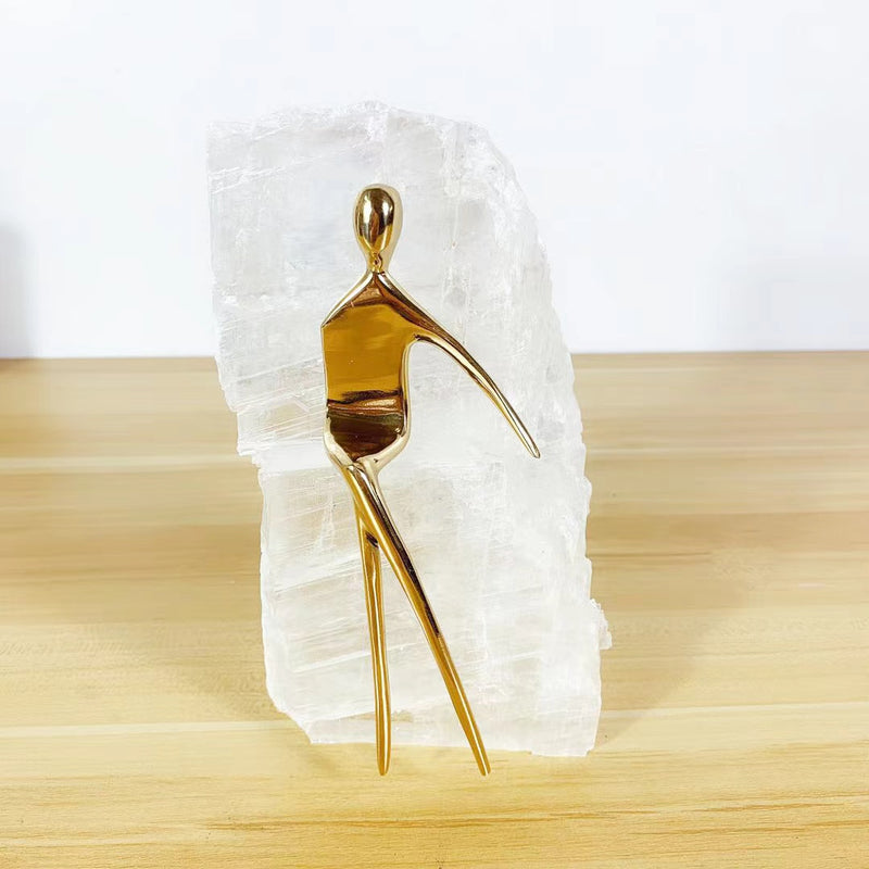 Anyhouz Rustic Gold Brass Man Sculpture – Abstract Artwork with Crystal Stone Base for Home & Office Nordic Décor