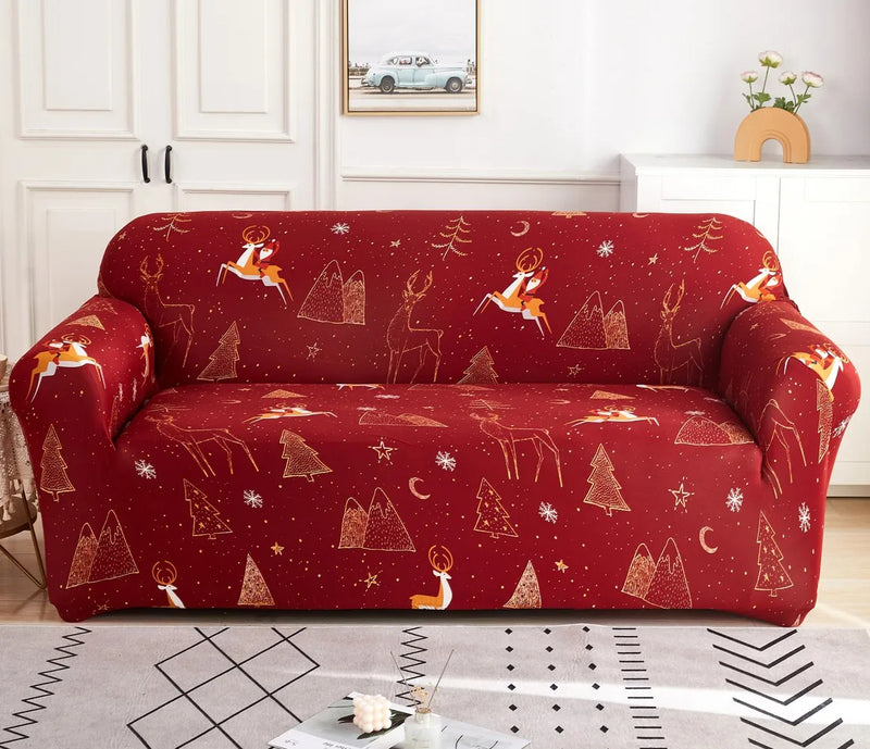 Anyseat Sofa Cover Maroon Christmas Design Non Slip Stretchable Slipcover