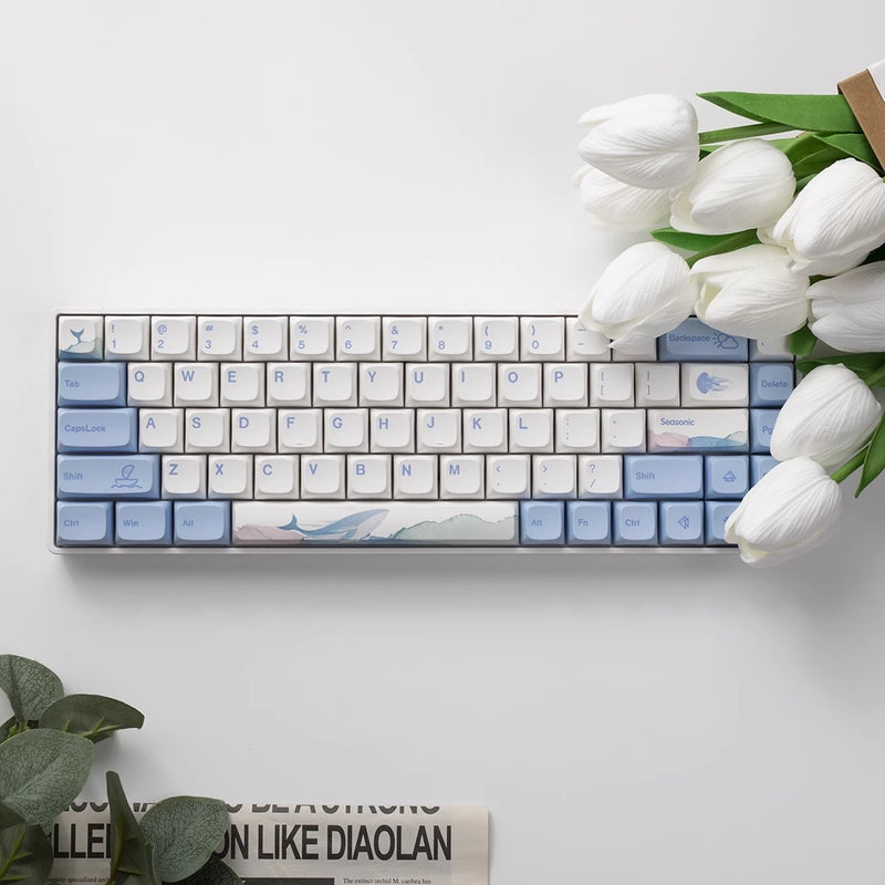 ANYMOB Keycap Keyboard Powder Blue 133 Keys Switch Customized Sublimation Touch Clicks Bag Pack