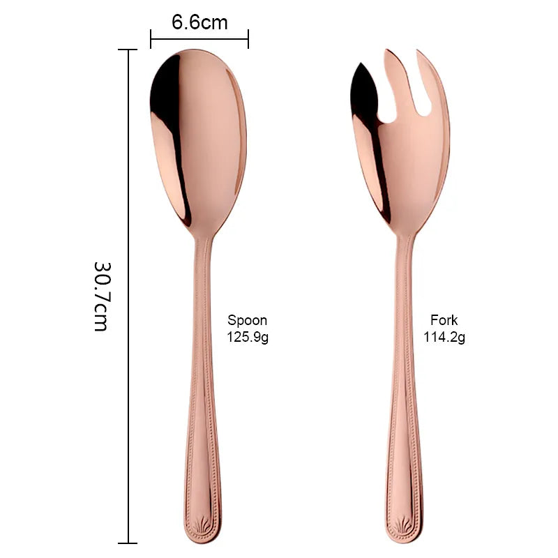 Anygleam Rose Gold Salad Spoon and Fork Set – Stainless Steel 2pcs