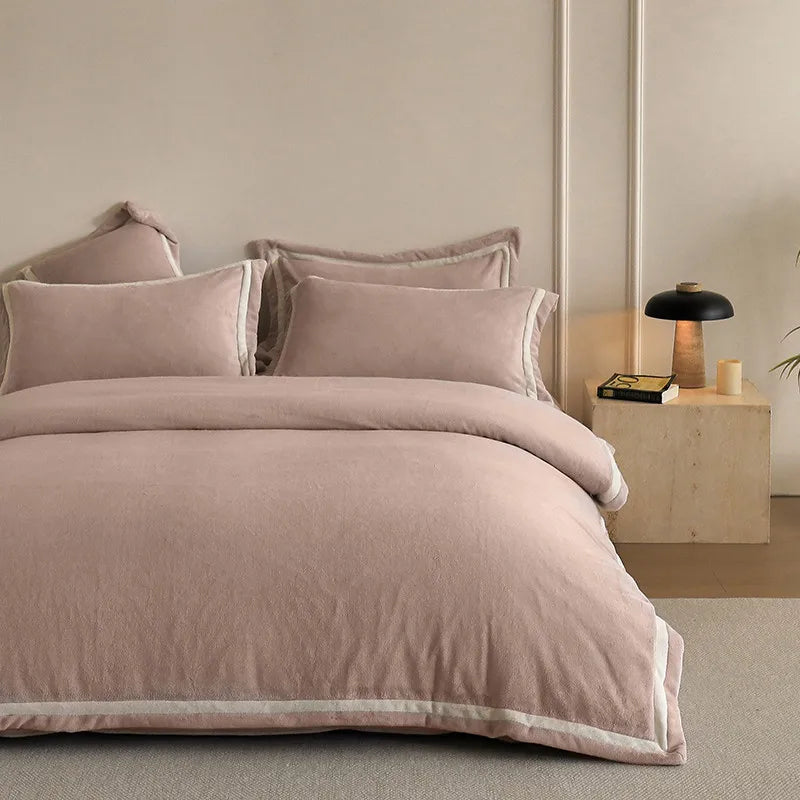 Anycozy Duvet Cover Set Plain Dusty Pink Fitted Bed Sheet Ultra Soft Luxury Velvet Bedding Collection