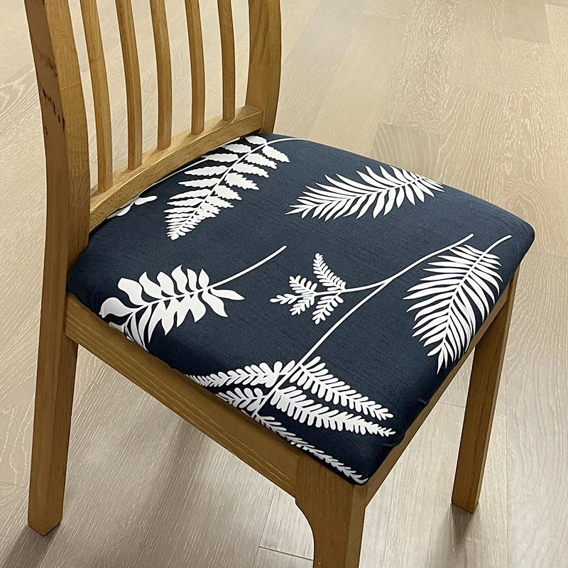 Anyseat Chair Cover Dark Blue Leaves Print Stretch Seat Cover for Home Dinning Kitchen Washable Removable
