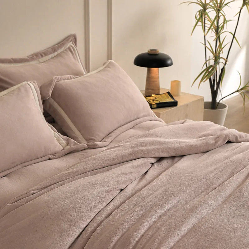 Anycozy Duvet Cover Set Plain Dusty Pink Flat Bed Sheet Ultra Soft Luxury Velvet Bedding Collection