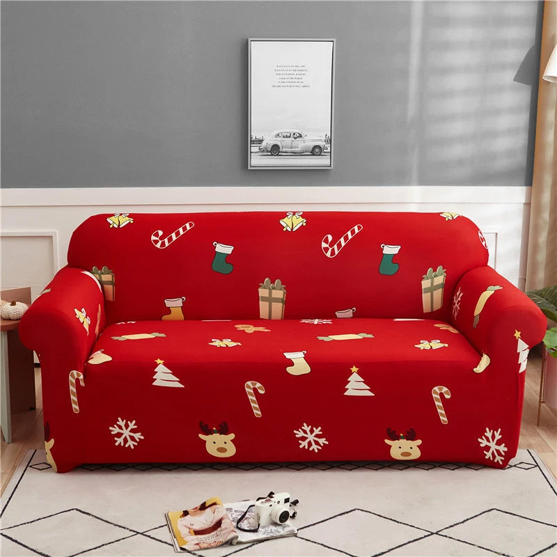 Anyseat Sofa Cover Red Christmas Tree Snowflakes Design Non Slip Stretchable Slipcover