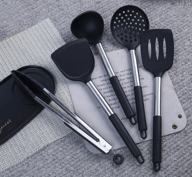 Anygleam Kitchen Utensils Non-stick Grey/ Silver 10 Set Cooking Tool Accessories Heat Resistant Kitchenware