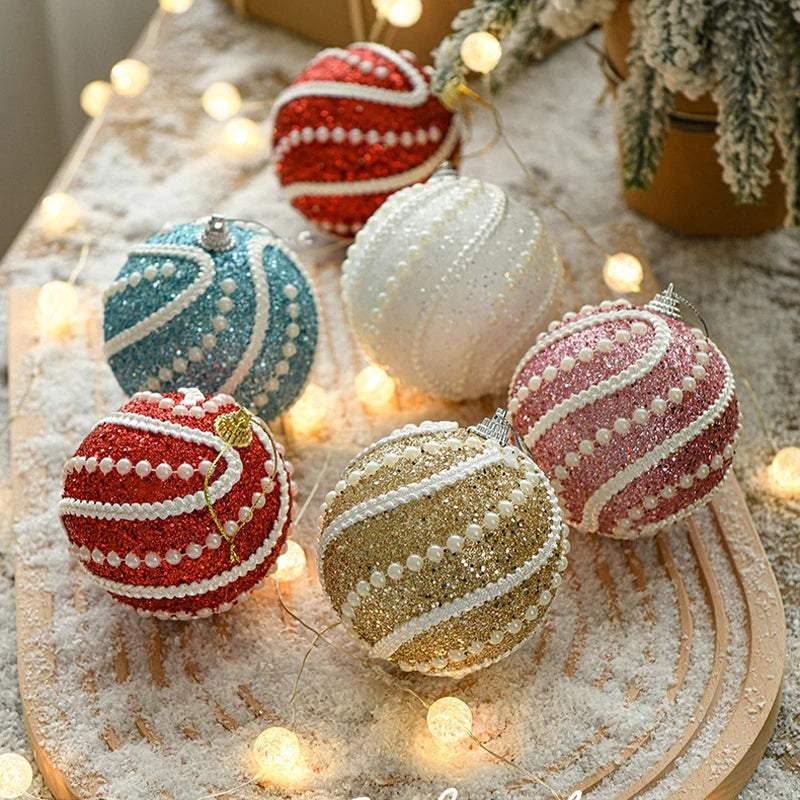 ANYDECO Christmas Ball Glitter Wave White Beads Hanging Holiday Ornament Decorations