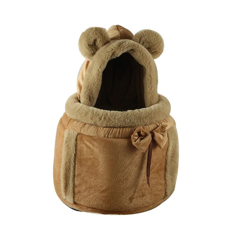 ANYWAGS Pet Carrier Medium Brown Outdoor Travel Pet Carrier Bag Nest for Small Pets with Ear Hoodie