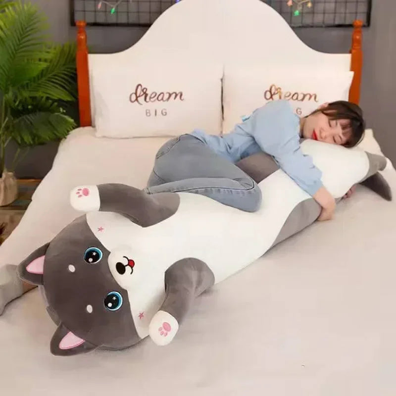 Anypillow  Side Sleeping Body Pillow Gray Lovely Husky Bed Sofa Long Pillow for Children and Adult 50CM