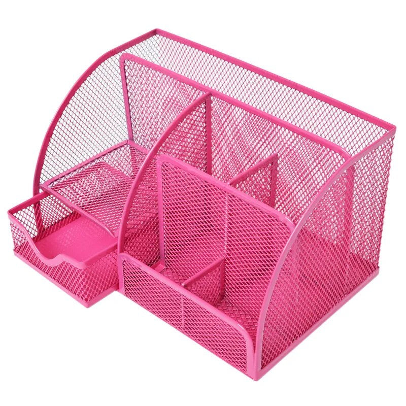 “AnyCraft Light Pink Mesh Desk Organizer with Multi‑Compartment Storage for Office & School Supplies”