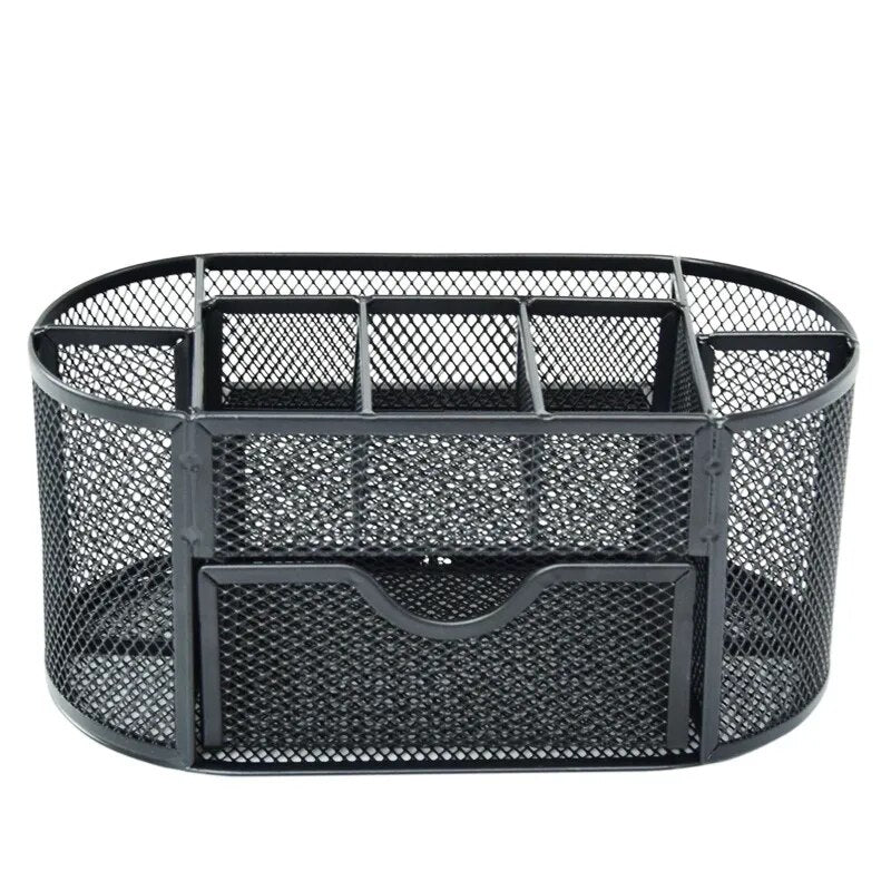“AnyCraft Black Metal Mesh Desk Organizer with Large‑Capacity Compartments for Office & School Supplies”