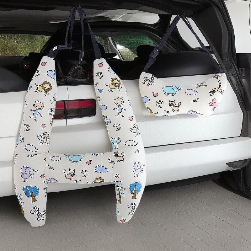 Anypillow Car Travel Pillow White Cartoon Drawing 1 Set for Kids and Adult Neck Head Support H-Shape Travel Pillow