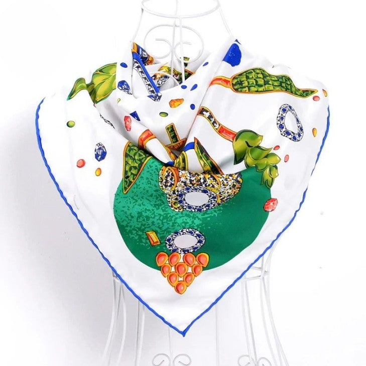 Anyyou Scarf for Women Green Leaves Diamond Pattern Fashion Brand Design Ladies Silk Shawl 90*90cm Brand Twill Square Scarves