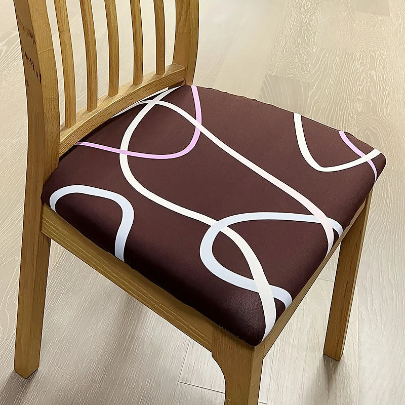 Anyseat Chair Cover Dark Brown White Wave Lines Print Stretch Seat Cover for Home Dinning Kitchen Washable Removable