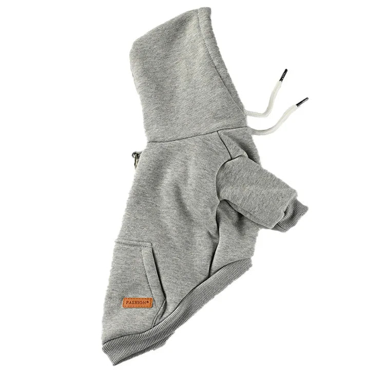 ANYWAGS Pet Clothes Gray Warm Fleece Hoodie Jacket with Back Pockets Sweatshirt for Cosplay and Cold Weathers