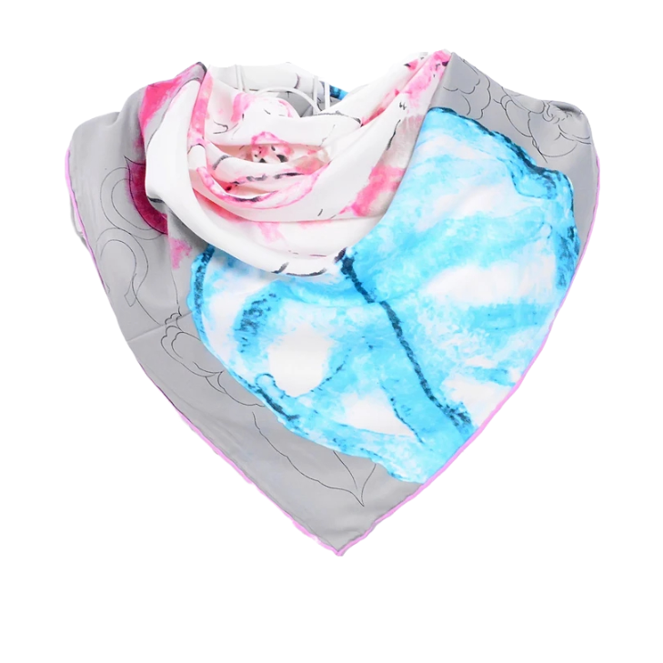 Anyyou Scarf for Women Floral Grey Pink Pattern Hand Sewing Edge High Quality Large Silk Scarf Cape