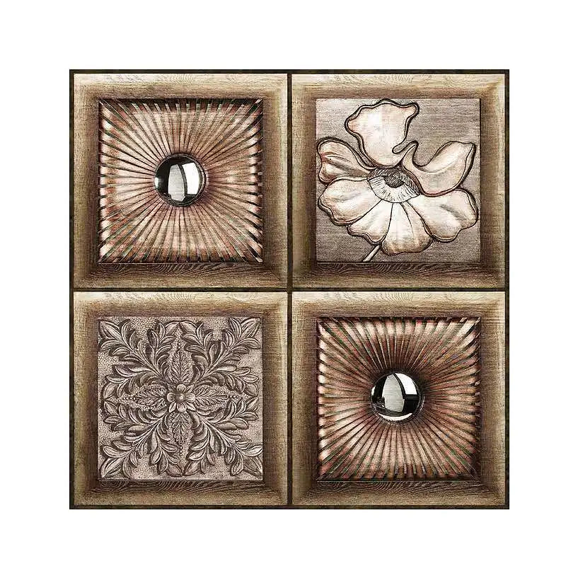 ANYHOUZ 10pcs Vinyl Wall Tile Brown Floral Sun Pattern Waterproof