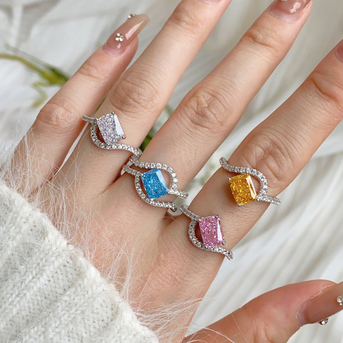 ANYCO Ring Fine Jewelry Square 925 Sterling Silver Rings Bridal Yellow Diamond CZ 8A 2ct Wedding Jewelry For Women