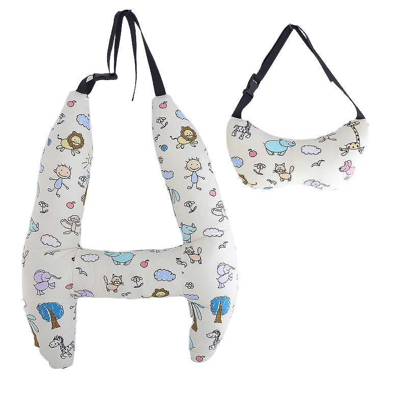 Anypillow Car Travel Pillow White Cartoon Drawing 1 Set for Kids and Adult Neck Head Support H-Shape Travel Pillow