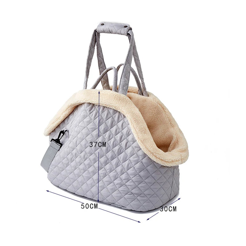 ANYWAGS Pet Carrier Thicken Grey Korean Inspired Pet Hand Bag or Shoulder Bag with Quilted Cotton Portable Bag