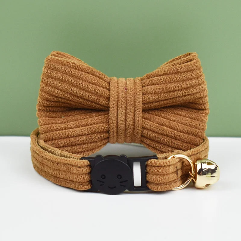 Anypet Stylish Choco Brown Bow Cat Collar – Large Size with Safety Buckle, Bell & Durable Strap