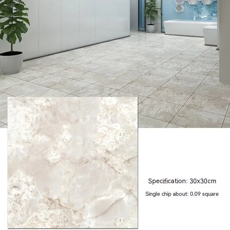 ANYHOUZ 10pcs Vinyl Floor Tile Off White Smudge Pattern Waterproof