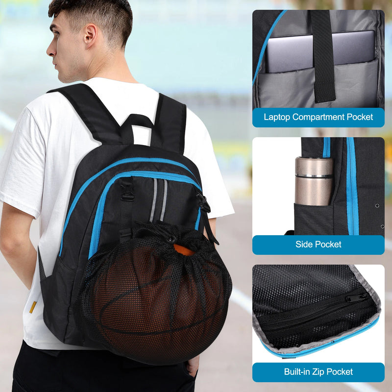 ANYPACK Basketball Backpack Black Large Capacity Sports Bag With Ball Compartment Durable Design For Gym Travel And Outdoor Training